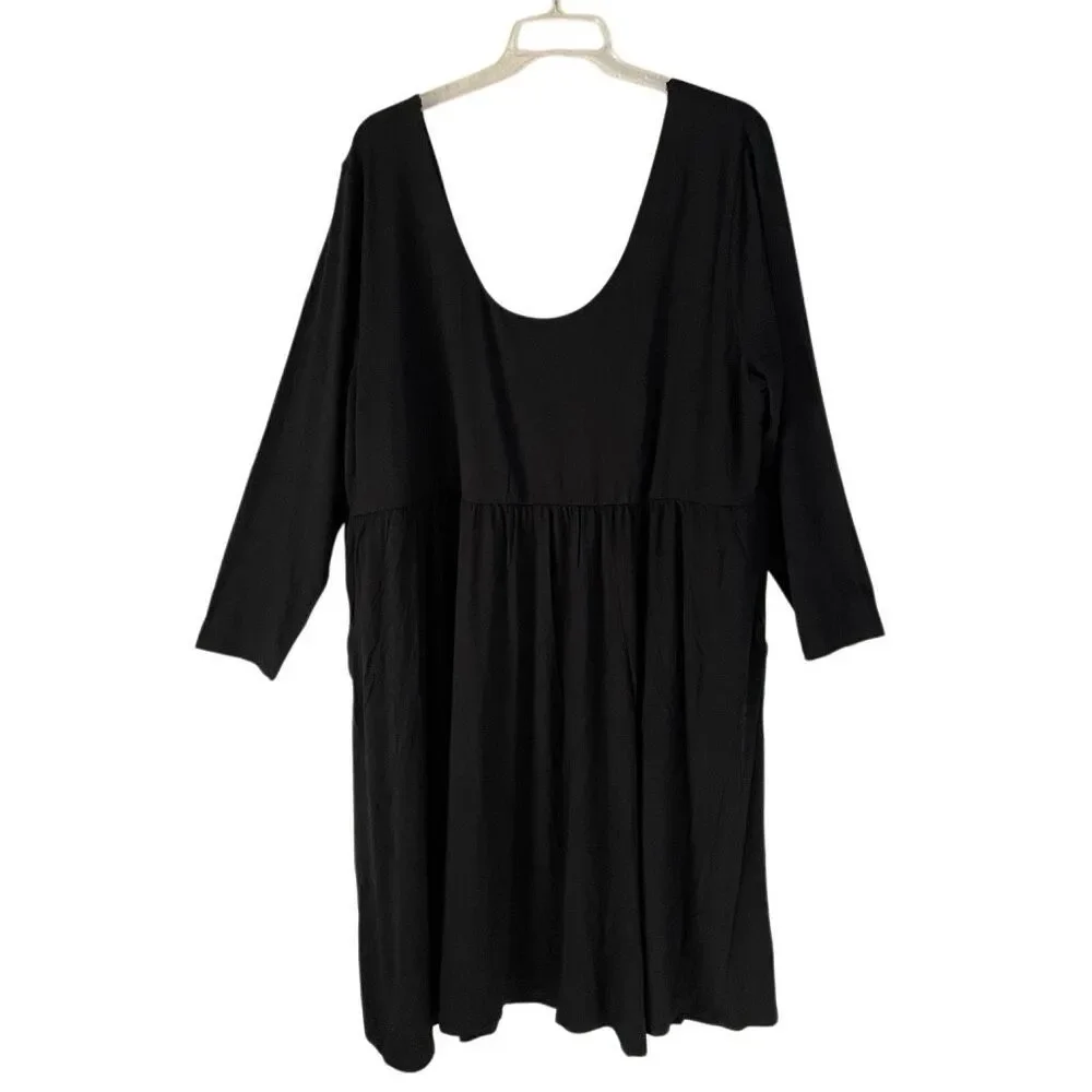 A New Day Women's 4X Long Sleeve Knit Ballet Maxi Dress‎ Black With Slit NEW